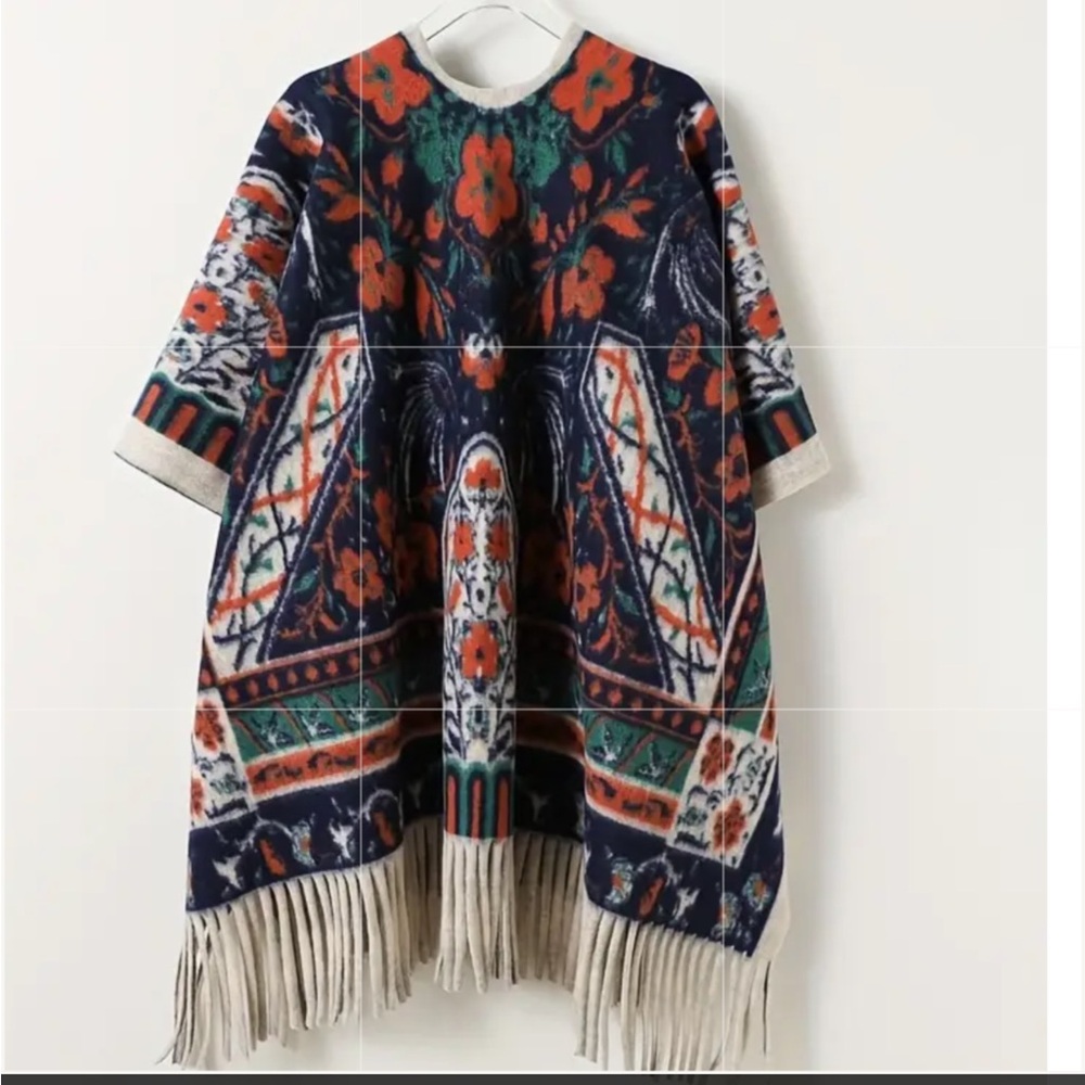 Boho Multicolor Patterned Poncho - Picture 2 of 7